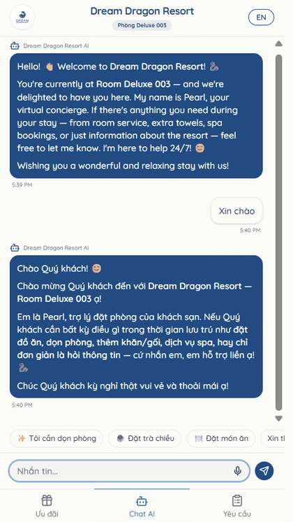 Giao diện chat của khách trên điện thoại